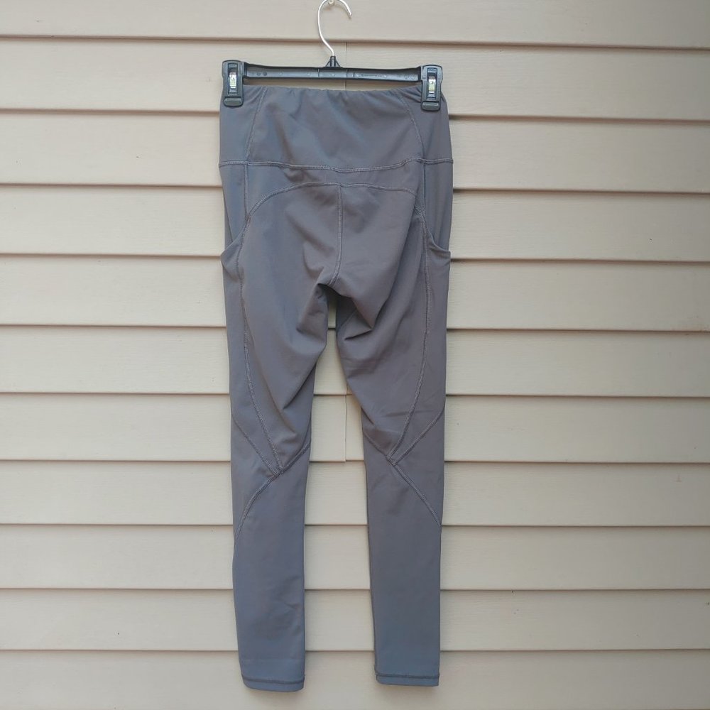 Gray Performance Leggings Side Pockets Solid Gym Fitness Yoga - Picture 4 of 8